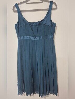 Maggy London 100% Silk Teal Pleated Satin-Trim Midi Dress